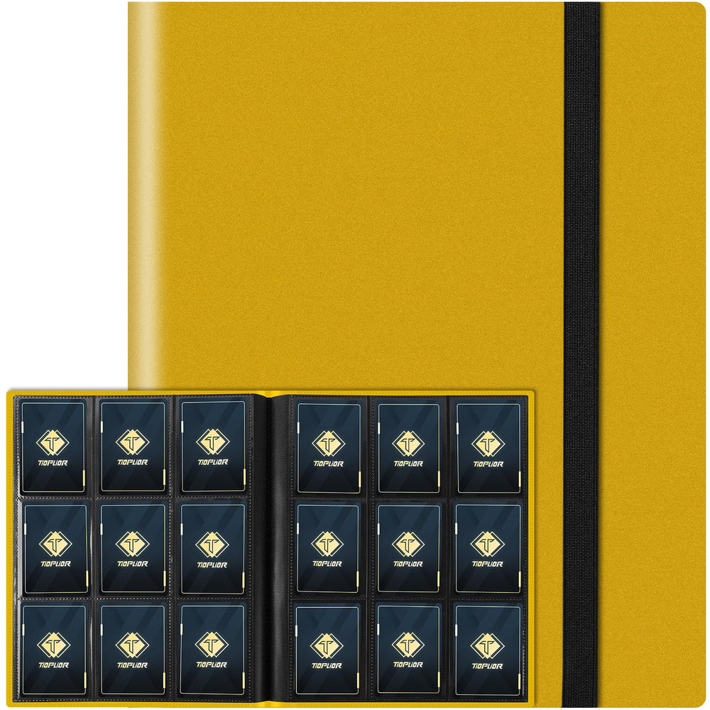 TiopLior trading card binder front cover in yellow, ideal for organized collections.