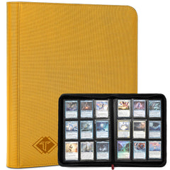 TiopLior trading card binder yellow cover showcases 9-pocket layout for MTG and sports cards.
