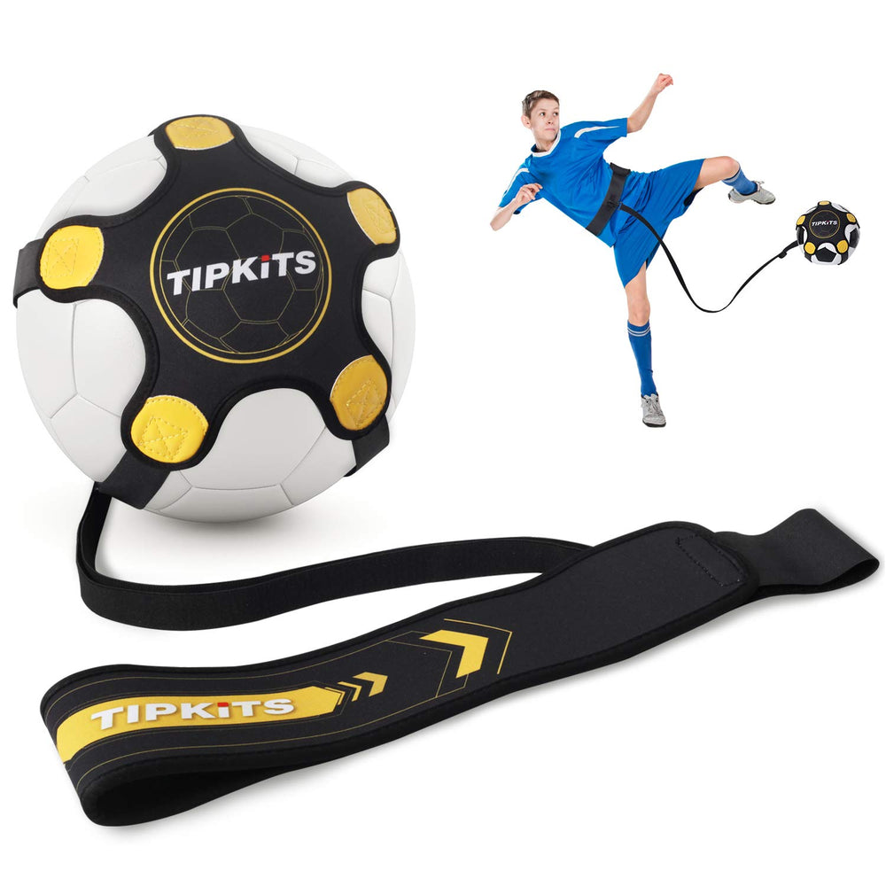 TIPKITS Soccer Trainer Belt close-up shows leather stitching for durable practice