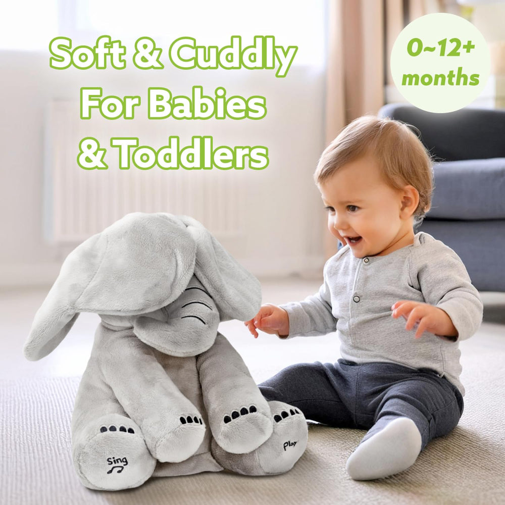 Tippi Peek-a-Boo Elephant flapping ears enhances baby sensory engagement