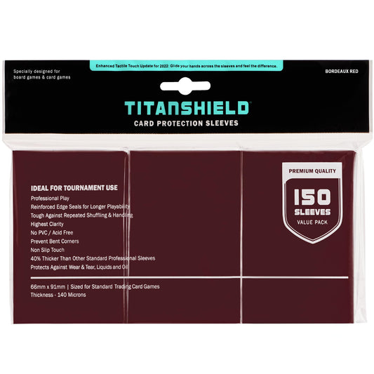 TitanShield premium sleeves, front glossy for sharp card visibility and smooth shuffling.