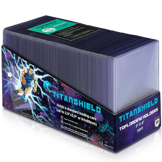 TitanShield seamless toploader 3x4 inch edge shows weld-free construction for clean protection.