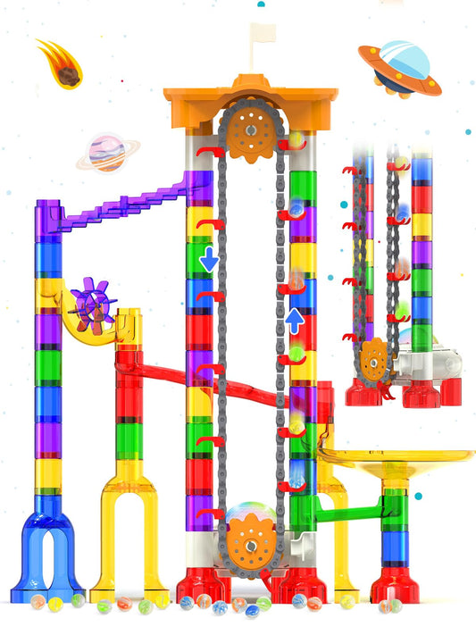 Titenmaoyi motorized marble run base with spaceship theme sparks imaginative play.