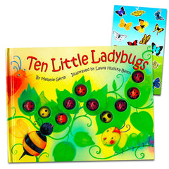 Titoland Ten Little Ladybugs book cover with butterfly stickers encouraging early reading joy