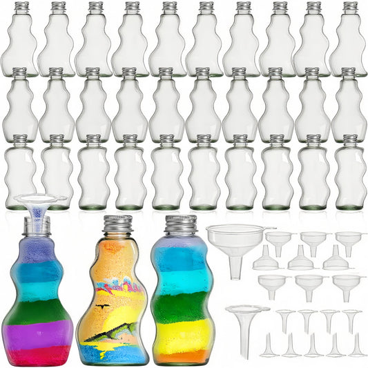 Tlence sand art bottles with lids in clear wavy style, ideal for DIY crafts.