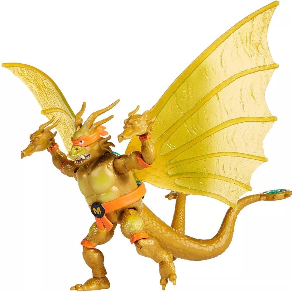 TMNT x Godzilla Mikey figure in a dynamic pose for display.