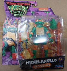 TMNT Mutant Mayhem Michelangelo blister-pack packaging with bold artwork
