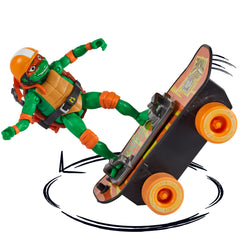 TMNT Mutant Mayhem ramp accessory image, demonstrates tricks and ramp setup in play.