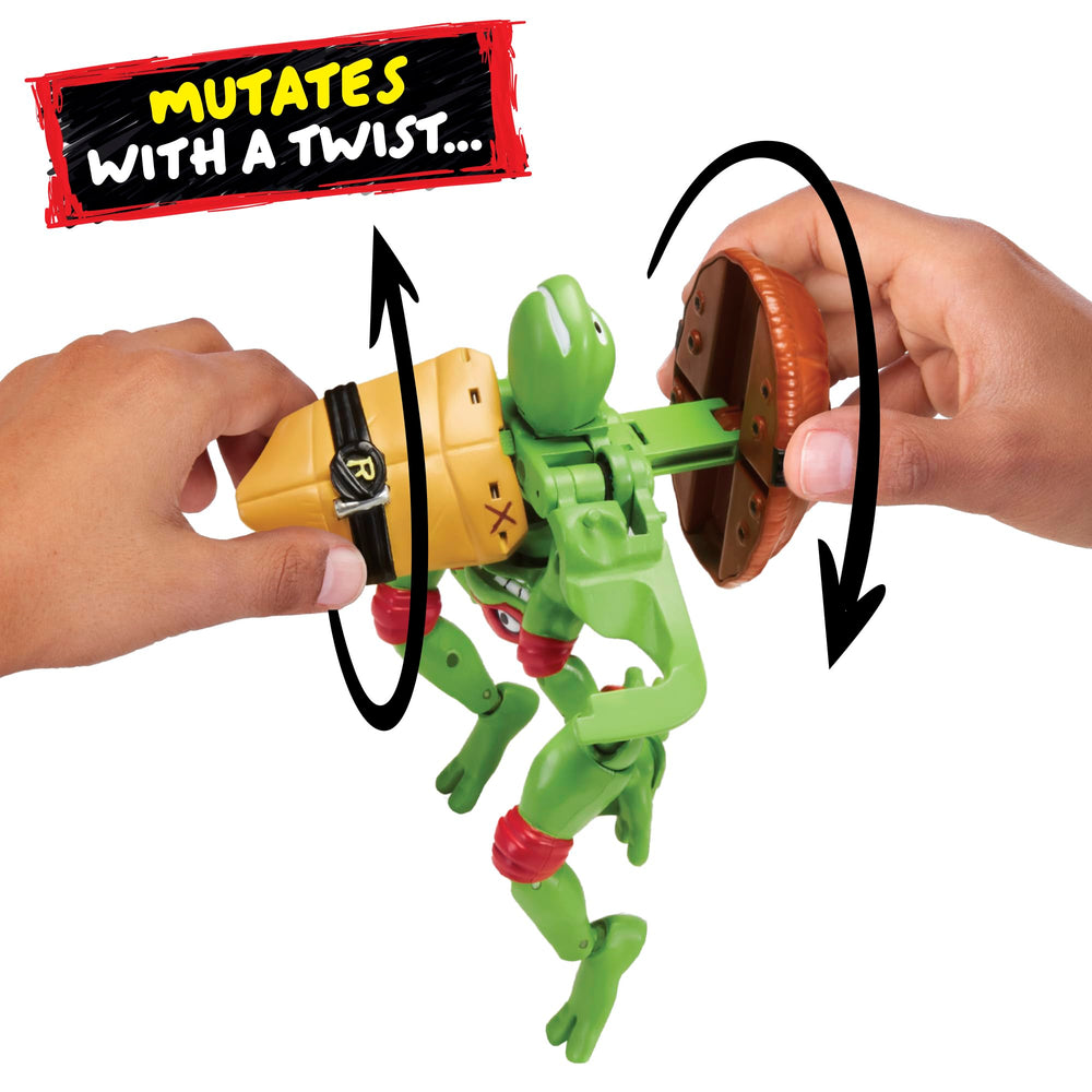 TMNT Raphael ninja-shell action highlights the shell-based transformation detail.