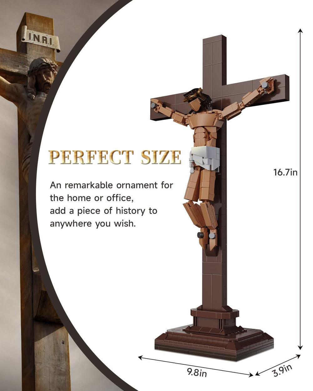 Tobocoy crucifixion display stands at 16.7 inches for home or church decor.