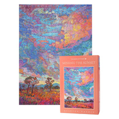 Close-up of TOCHILD Glitter Sunset puzzle pieces showing glitter-infused design.