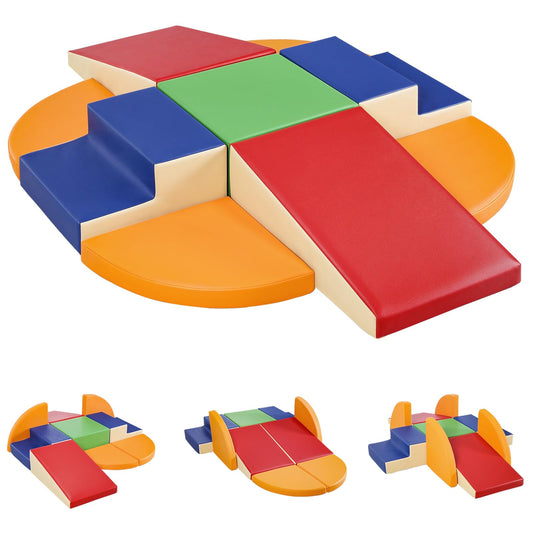 TODIBY 9-piece climbing foam blocks with soft PU leather support safe toddler exploration.