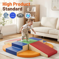 TODIBY colorful foam blocks stacked, promoting color recognition and motor skills.