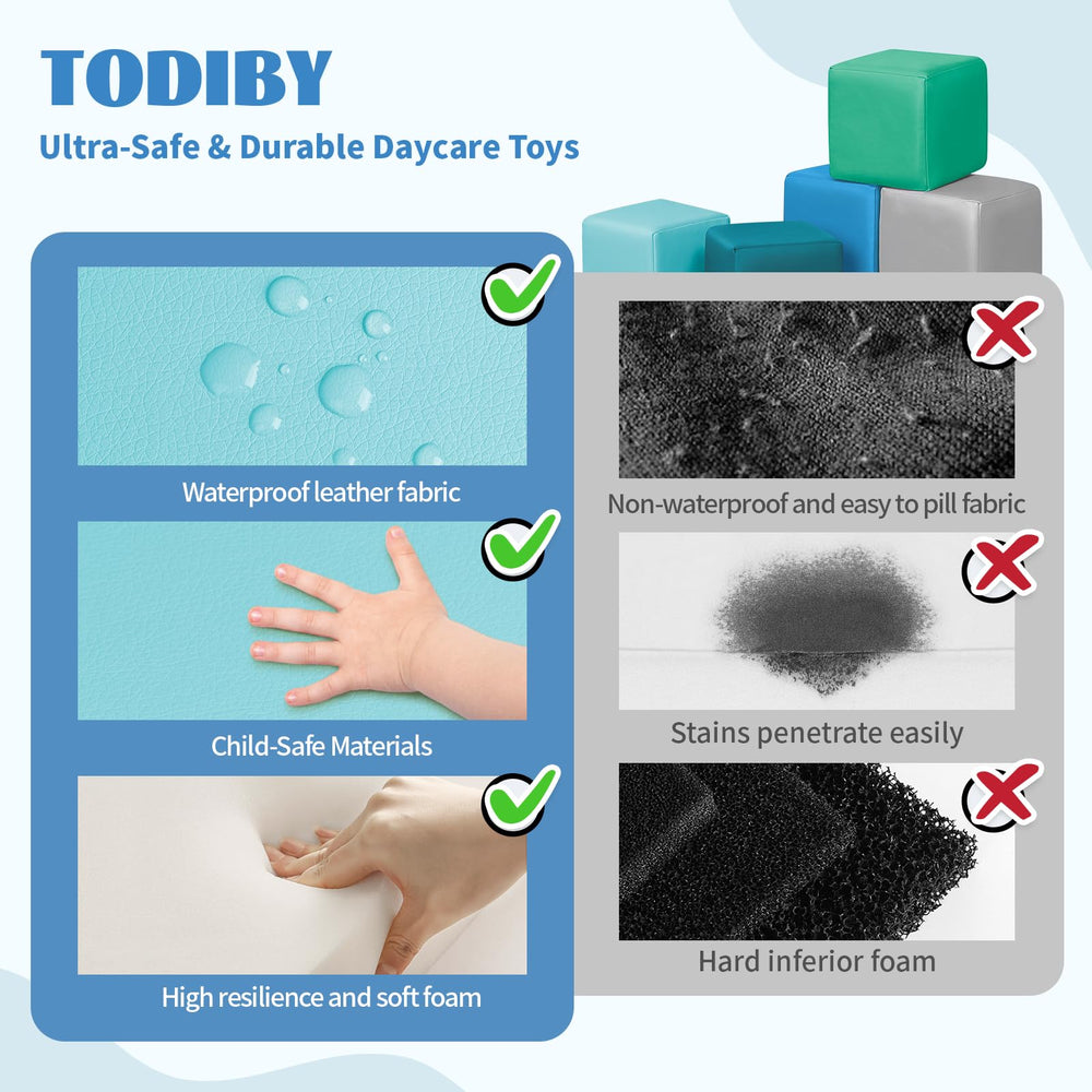 TODIBY open-ended learning blocks supporting fine motor and spatial skills.