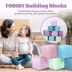 Todiby stackable blocks form lavender-pink towers that boost fine motor skills.