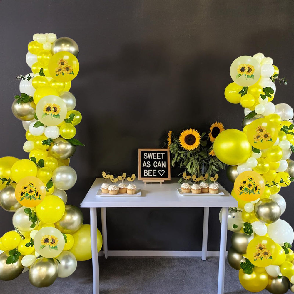 Togvu baby shower decor sunflowers yellow gold balloons add warm festive ambiance.