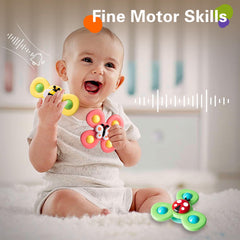 TOHIBEE suction-cup spinner toy on car window entertains during travel.