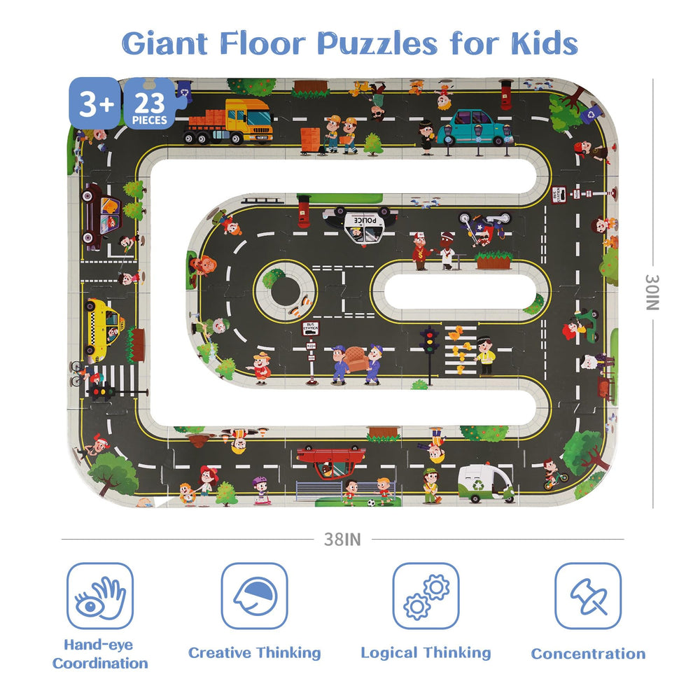 TOI giant floor puzzle kids-playing setup shows durable, safe design for solo or group play.
