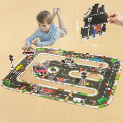 TOI giant floor puzzle road-scene illustrations boost pretend play and spatial awareness.