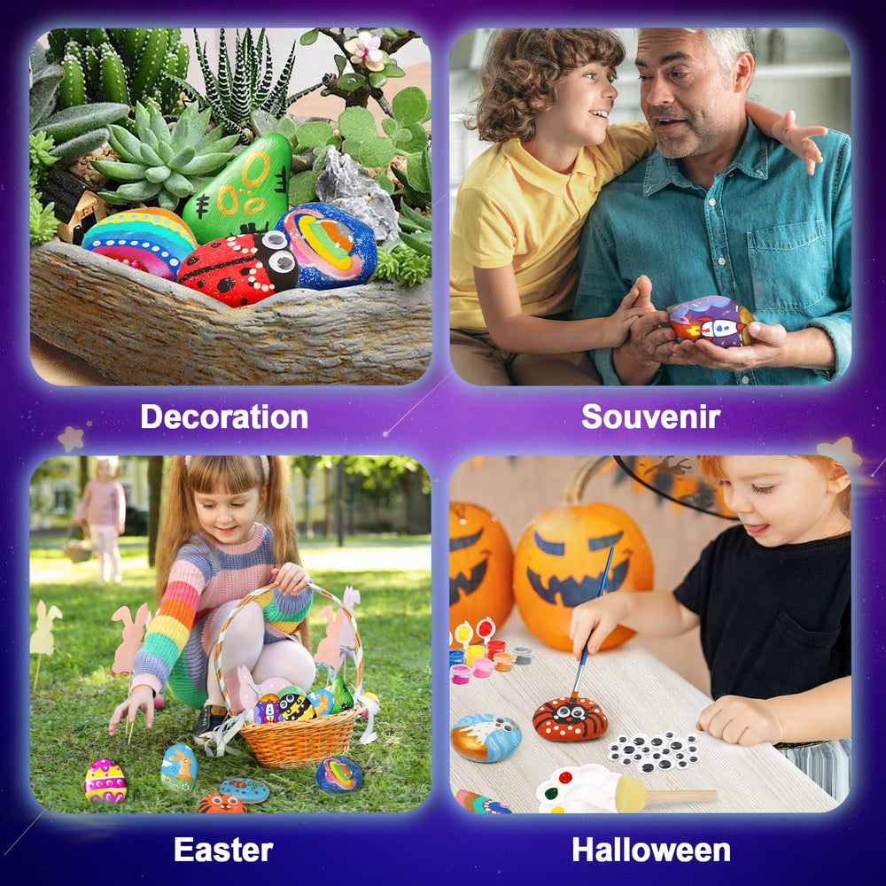 Toidgy Rock Painting Kit brushes: kid-safe tools for precise, easy painting.