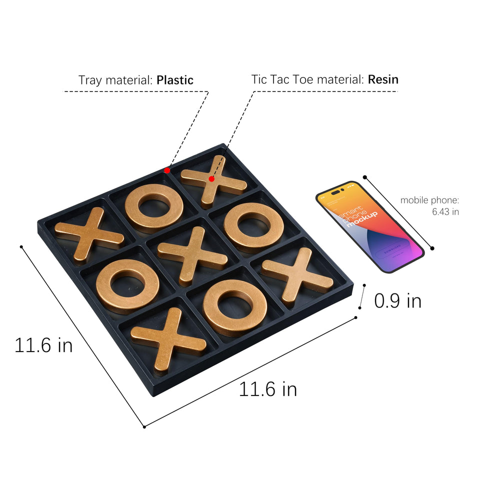 Tolevoit gold-accented Tic Tac Toe board with minimalist X/O.