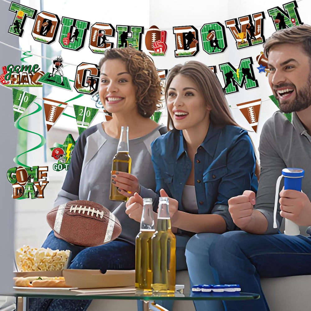 Tomario football swirl decorations provide quick, reusable party accents
