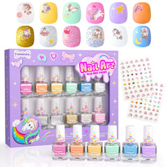 Tomons nail polish set with 12 colors and top coat for kids' DIY nails.