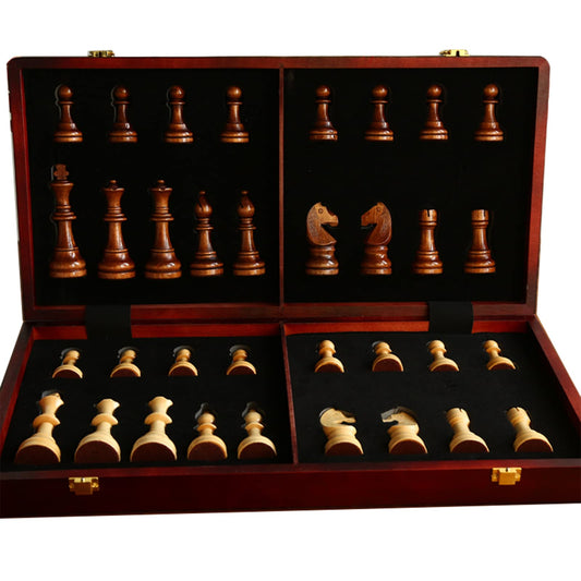 Tomost walnut chess set folded board for compact storage after play