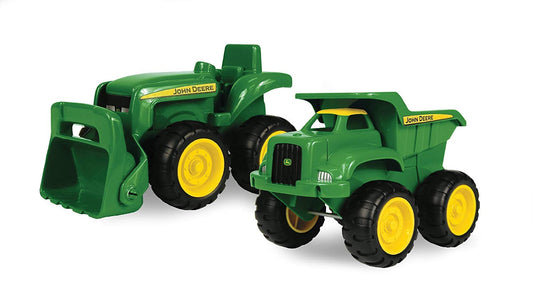 TOMY John Deere dump truck with moving bed for sandbox play.