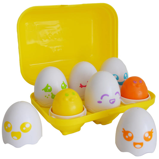 TOMY Toomies Hide and Squeak Eggs set promotes color and shape recognition during play
