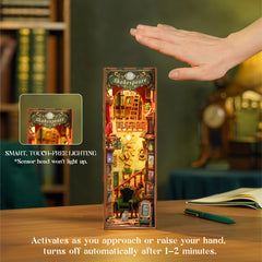 Tonecheer 3D wooden puzzle bookend during assembly and decoration.