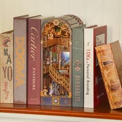 Tonecheer book nook LED light on adds gentle illumination to your shelf.