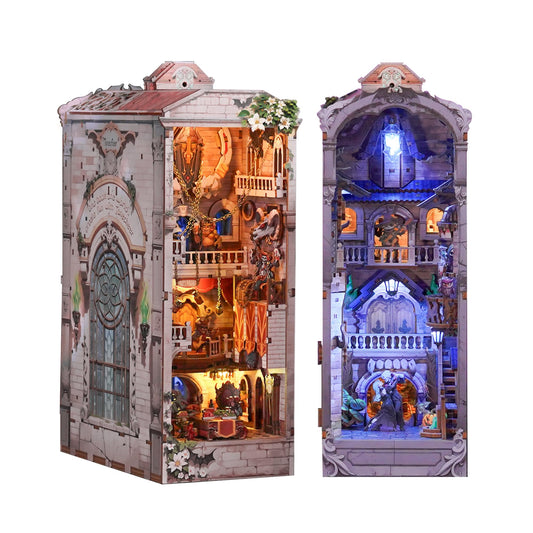Tonecheer Monster Carnival Book Nook front view with dual-lighting options for display versatility.