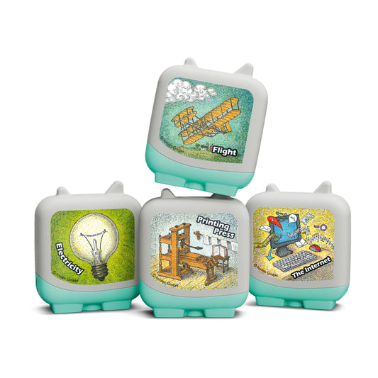 Tonies Inventions 4 Pack box front invites curiosity and discovery for kids.