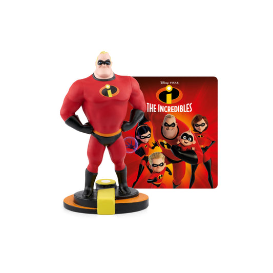 Tonies Mr. Incredible figurine beside a Toniebox for imaginative play.