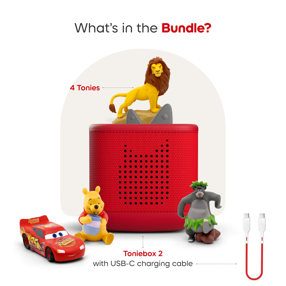 Tonies Toniebox 2 Disney bundle contents displayed for curious learners