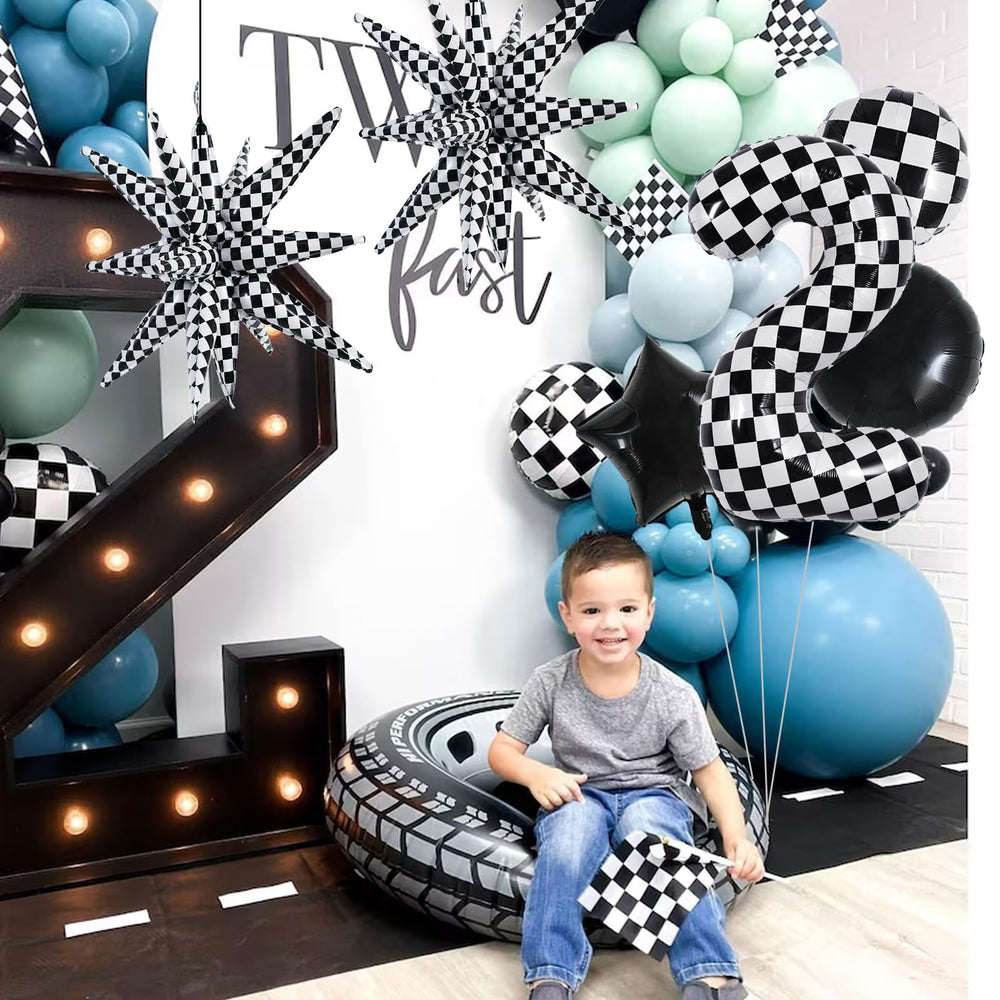 TONIFUL 18-inch checkered explosion star balloons amplify dynamic party vibes.
