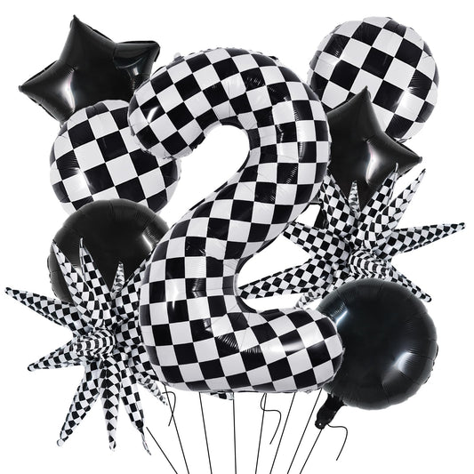 TONIFUL 40-inch checkered number 2 balloon enhances race car party photo ops.