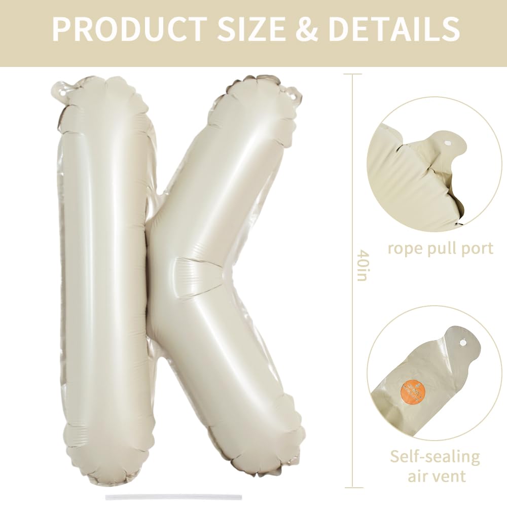 TONIFUL 40-inch cream white letter K balloon hanging setup for decor.