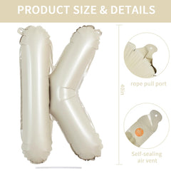 TONIFUL 40-inch cream white letter K balloon hanging setup for decor.