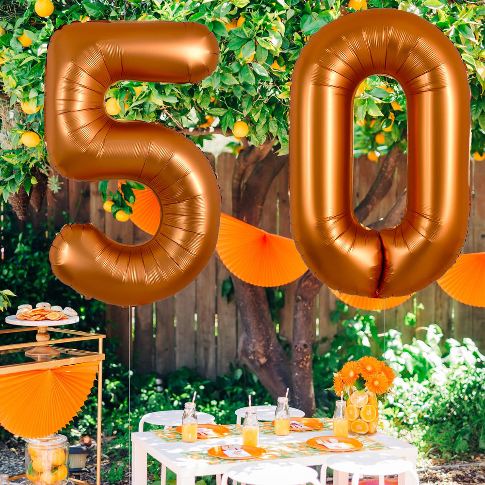 TONIFUL orange number balloon with a shiny, reflective foil surface