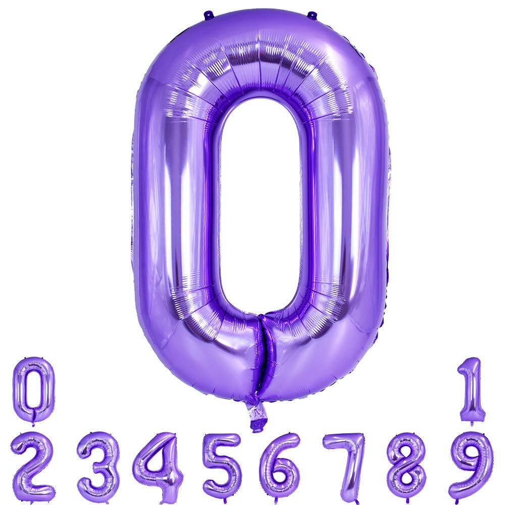 TONIFUL 40-inch purple number balloon zero, ideal for birthday photo setups.