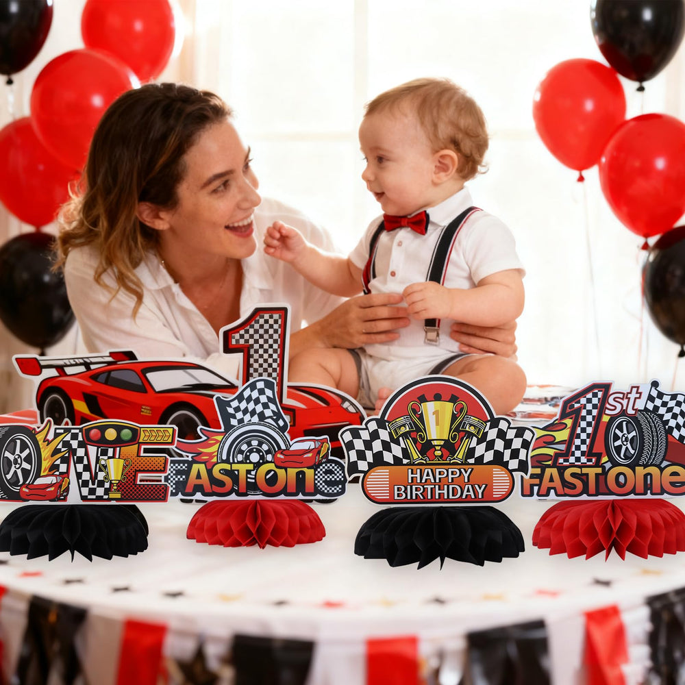 TONIFUL race-themed decor doubles as cake-table or photo-backdrop accents.