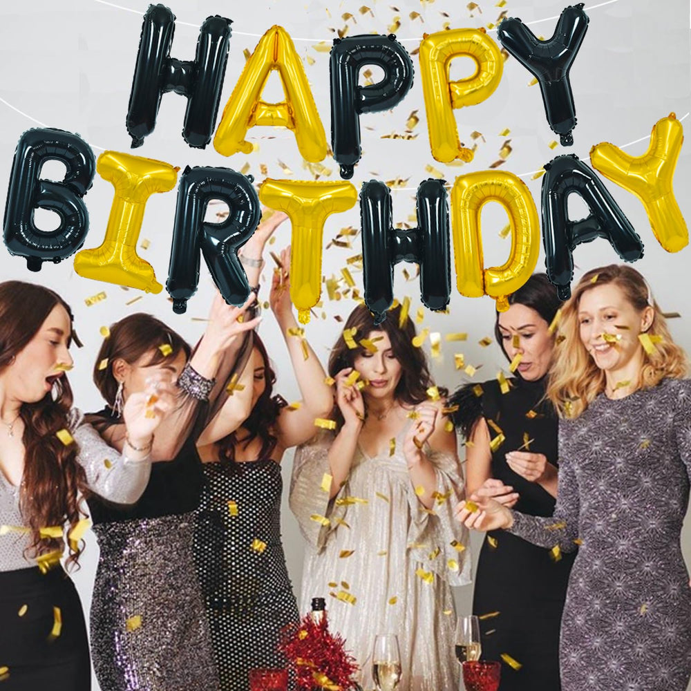 TONIFUL black gold themed decor creates a chic party backdrop