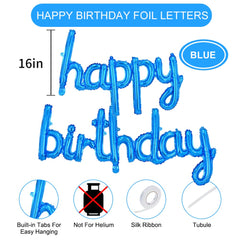TONIFUL Blue Happy Birthday banner close-up of letters with premium foil shine.