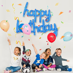 TONIFUL Blue Happy Birthday banner packaging and storage setup for reuse.