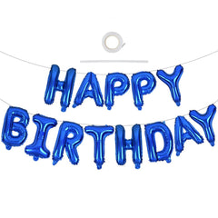 Toniful blue Happy Birthday foil letters balloons ready to decorate a kid or adult party.