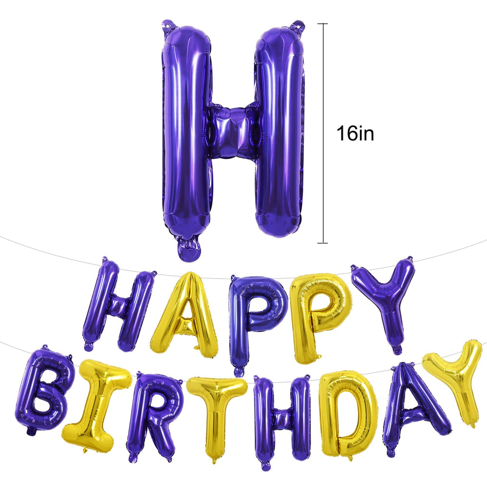 TONIFUL 16-inch foil balloons featuring Happy Birthday in purple and gold for party photos.