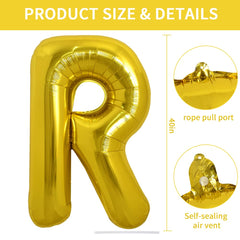 TONIFUL foil gold letter R balloon inflation setup for display