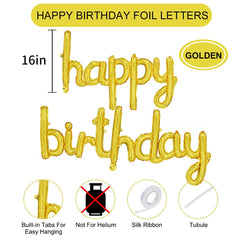 TONIFUL Gold Happy Birthday cursive banner hangs elegantly for photo-worthy celebrations.